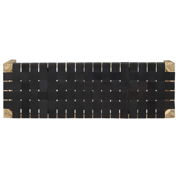 vidaXL Bancă, negru, 110 cm, piele naturală și lemn masiv de mango