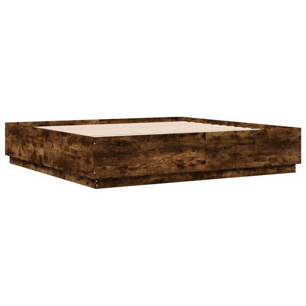 vidaXL Cadru de pat cu LED stejar fumuriu 200x200cm lemn prelucrat