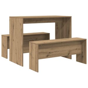 vidaXL Set masă și bănci de bucătărie, 3 piese, stejar artizanal, lemn