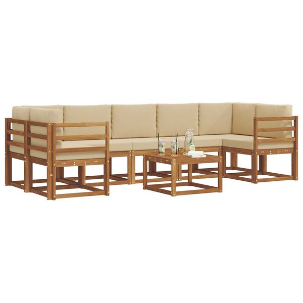 vidaXL Set de canapele de exterior cu pernă 8 pcs Natural și Bej