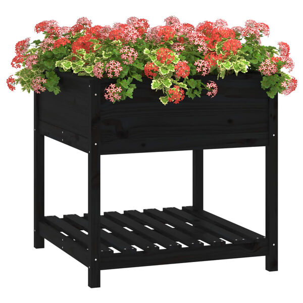 vidaXL Jardinieră cu raft, negru, 82,5x82,5x81 cm, lemn masiv de pin