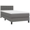 vidaXL Pat box spring cu saltea, gri, 90x200 cm, piele ecologică