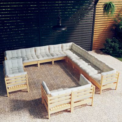 vidaXL Set mobilier grădină cu perne crem, 13 piese, lemn masiv de pin
