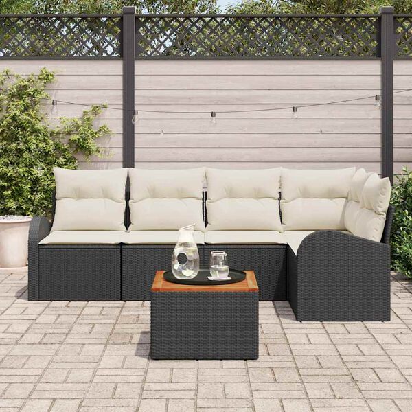 vidaXL Set de canapele pentru grădină cu pernă 6 pcs Negru poliratan