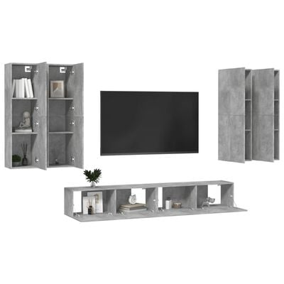 vidaXL Set dulapuri TV, 6 piese, gri beton, lemn prelucrat