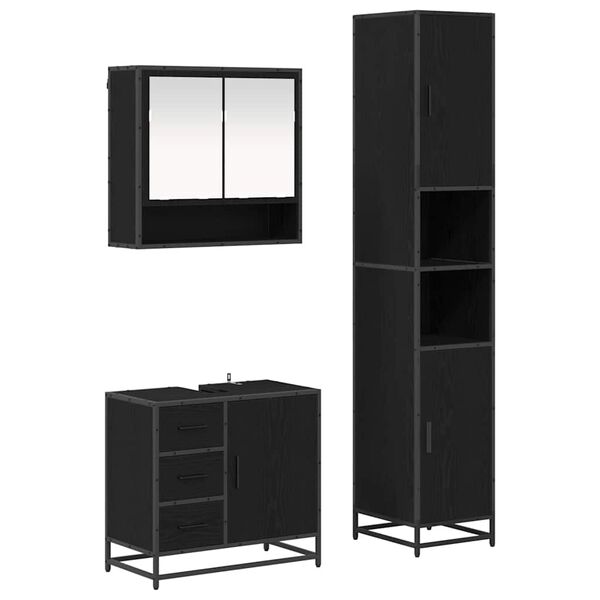 vidaXL Set de mobilier pentru baie 3 pcs Stejar Negru Lemn compozit