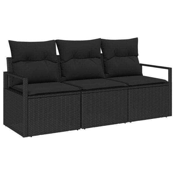 vidaXL Set de canapele pentru grădină cu pernă 3 pcs Negru poliratan