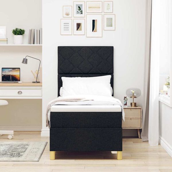 vidaXL Pat cu arcuri cu saltea cu headboard Negru 80 x 200 cm țesătură