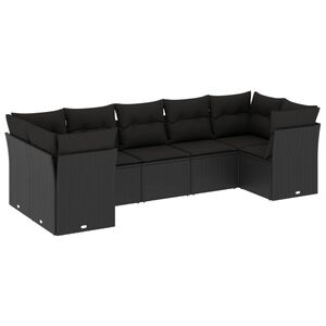 vidaXL Set canapele de grădină cu perne, 7 piese, negru, poliratan