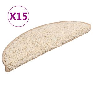 vidaXL Covorașe pentru scări, 15 buc., 56x17x3 cm, semirotunde, crem