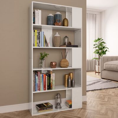 vidaXL Bibliotecă/Separator cameră, alb extralucios, 80x24x159 cm, PAL