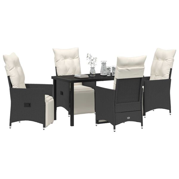 vidaXL Set de masă pentru grădină cu pernă 5 pcs Negru Rattan poli