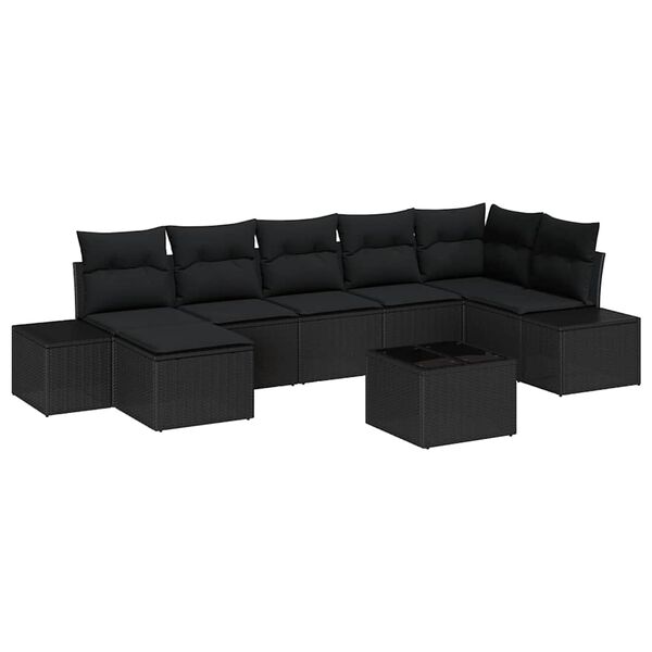 vidaXL Set de canapele pentru grădină cu pernă 8 pcs Negru poliratan