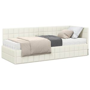 vidaXL Cadru de pat colțar cu saltea cu headboard 2 buc. Crem Catifea