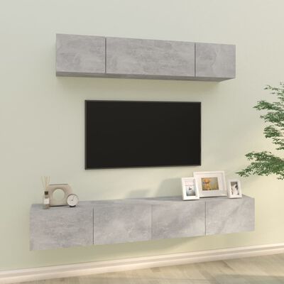 vidaXL Set dulap TV, 4 piese, gri beton, lemn prelucrat