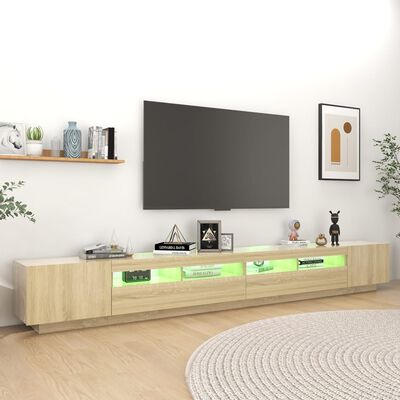 vidaXL Comodă TV cu lumini LED, stejar sonoma, 300x35x40 cm