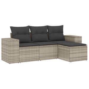 vidaXL Set canapea de grădină cu perne, 4 piese, gri deschis poliratan