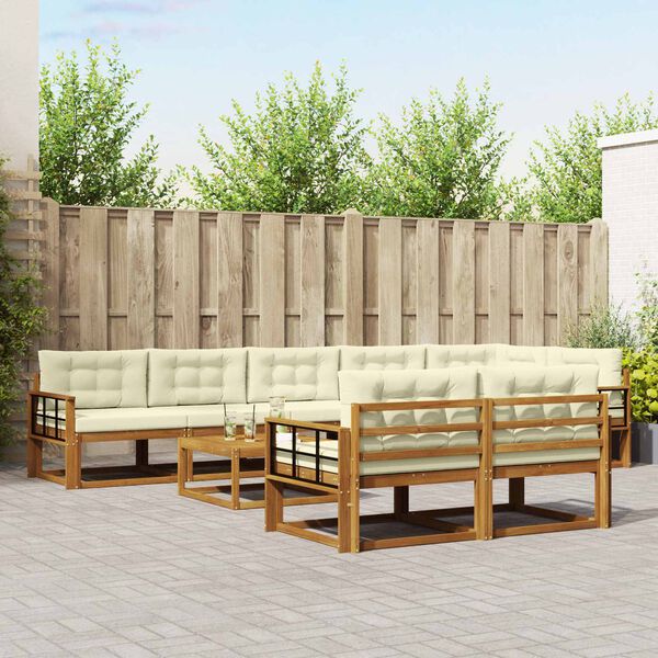 vidaXL Set de canapele de exterior cu pernă 9 pcs Natural și Crem