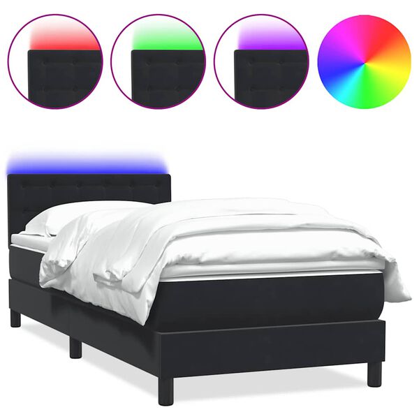 vidaXL Pat cu arcuri cu saltea și LED, negru, 80x210 cm, catifea