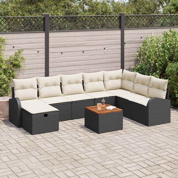 vidaXL Set de canapele pentru grădină cu pernă 9 pcs Negru Rattan poli