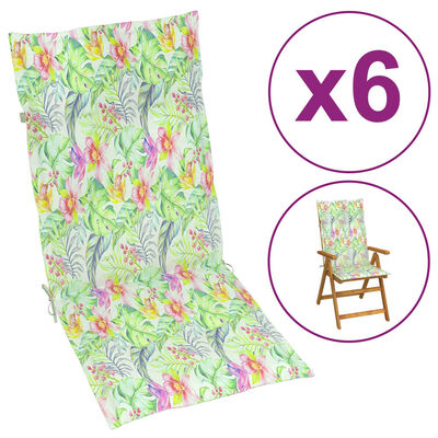 vidaXL Perne scaun spătar înalt model frunze 6 buc. 120x50x3 cm textil