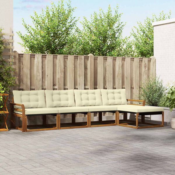 vidaXL Set de canapele de exterior cu pernă 5 pcs Natural și Crem