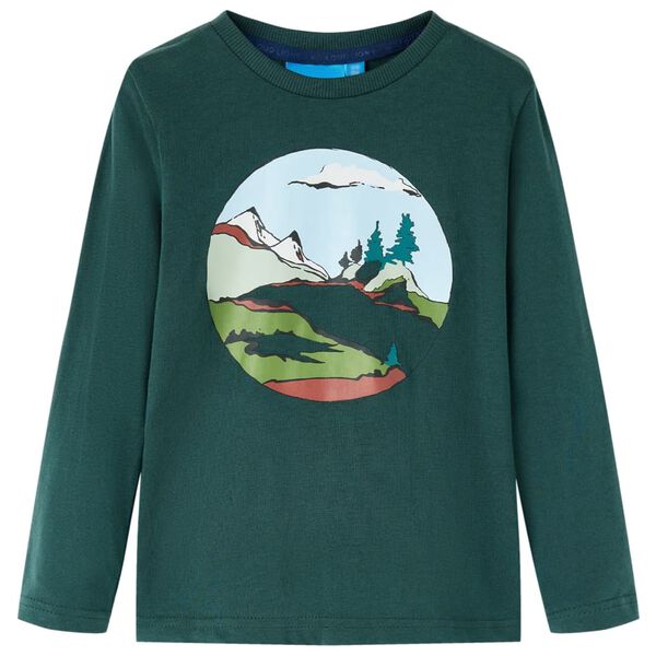 Tricou de copii cu m&acirc;neci lungi verde &icirc;nchis 116