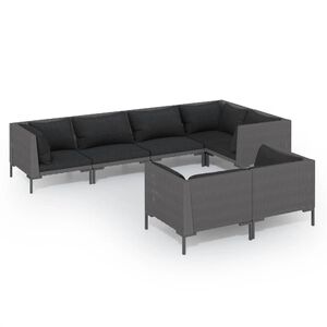 vidaXL Set mobilier de grădină cu perne, 7 piese, gri &icirc;nchis poliratan