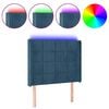 vidaXL Tăblie de pat cu LED, albastru &icirc;nchis, 93x16x118/128cm, catifea