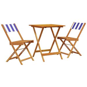vidaXL Set mobilier bistro, 3 piese, textil albastru alb/lemn masiv