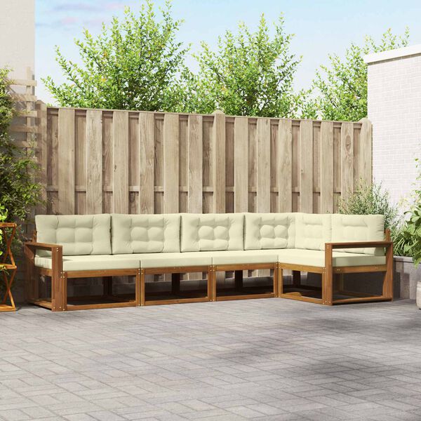 vidaXL Set de canapele de exterior cu pernă 5 pcs Natural și Crem