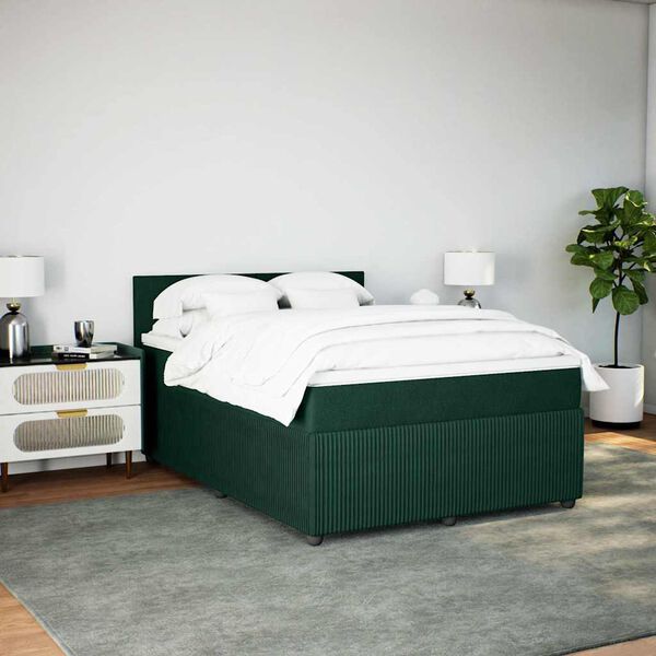 vidaXL Pat box spring cu saltea, verde &icirc;nchis, 160x200 cm, catifea