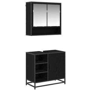 vidaXL Set de mobilier pentru baie 2 buc. Stejar Negru Lemn prelucrat