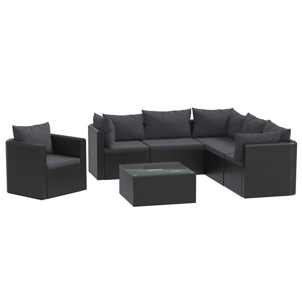 vidaXL Set mobilier de grădină cu perne, 7 piese, negru, poliratan
