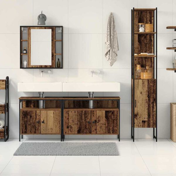 vidaXL Set de mobilier pentru baie 4 pcs Lemn Vechi Lemn compozit