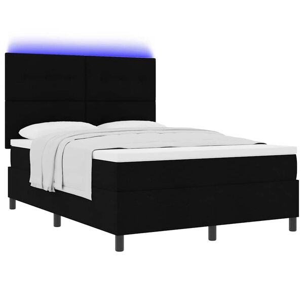 vidaXL Pat cu arcuri cu saltea cu led Negru 140 x 190 cm țesătură