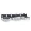 vidaXL Set mobilier de grădină, 8 piese, cu perne, alb, oțel
