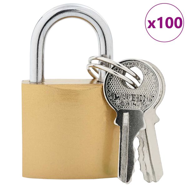 vidaXL U Lock cu Chei 100 pcs Alamă Fier
