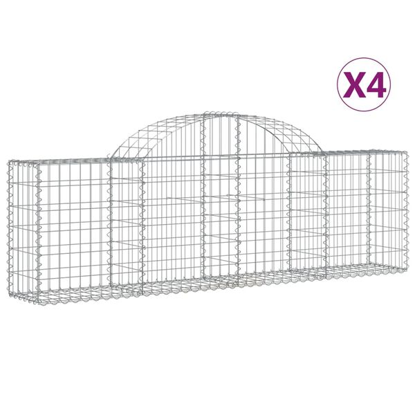 vidaXL Coșuri gabion arcuite 4 buc, 200x30x60/80 cm, fier galvanizat