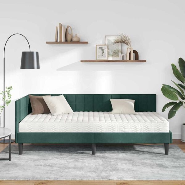 vidaXL Cadru de pat colțar cu saltea cu headboard 2 pcs Verde Catifea