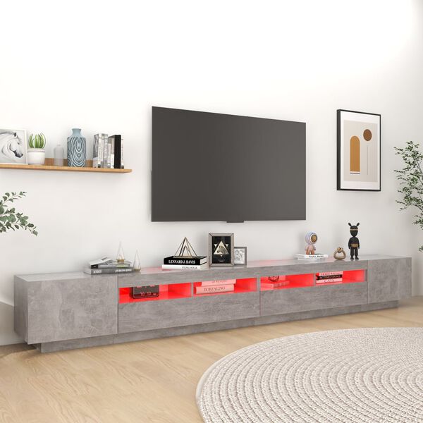 vidaXL Comodă TV cu lumini LED, gri beton, 300x35x40 cm