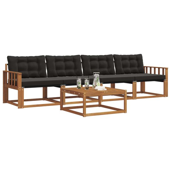 vidaXL Set de canapele de exterior cu pernă 5 pcs Natural și Negru