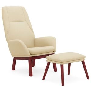 vidaXL Scaun de relaxare cu taburet, crem, textil