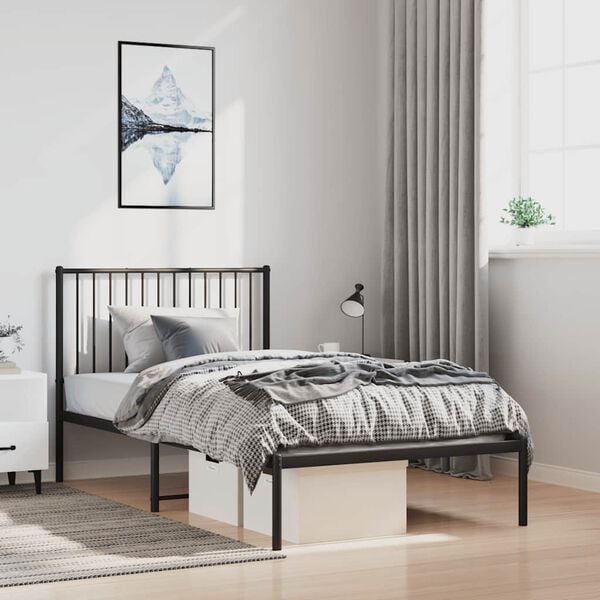 vidaXL Cadru de pat din metal cu tăblie, negru, 100x200 cm