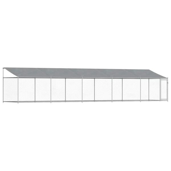 vidaXL Cușcă c&acirc;ini cu acoperiș și ușă, gri, 10x2x2 m, oțel galvanizat