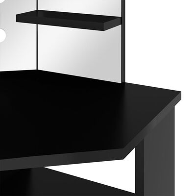 vidaXL Masă de toaletă de colț, cu LED, negru, 111x54x141,5 cm