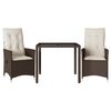 vidaXL Set bistro cu perne, 3 piese, maro, poliratan