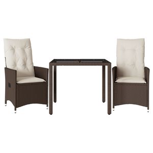 vidaXL Set bistro cu perne, 3 piese, maro, poliratan