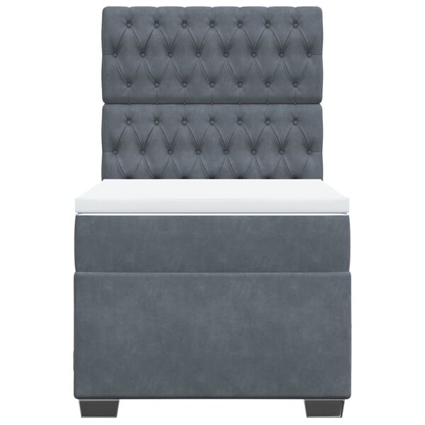 vidaXL Pat box spring cu saltea, gri &icirc;nchis, 80x200 cm, catifea