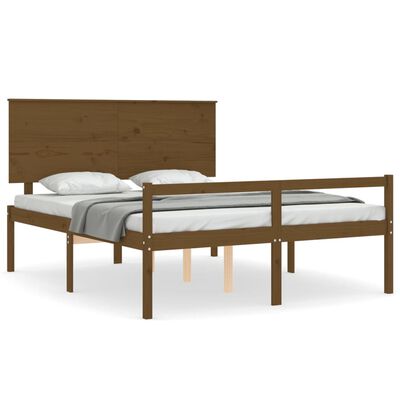 vidaXL Cadru de pat senior cu tăblie, maro miere, king size lemn masiv